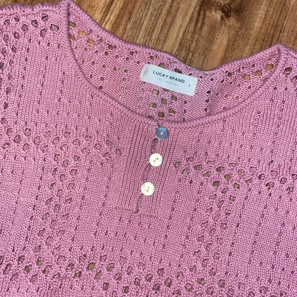 Lucky Brand women’s sweater Large pink knit peplum open stitch long sleeve soft - Picture 3 of 8